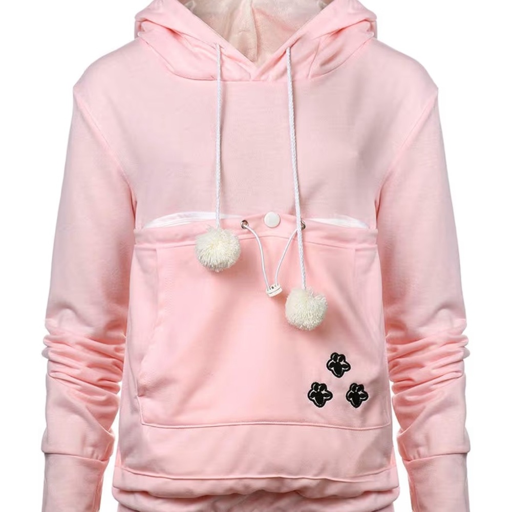 Pink ‘Pet Pouch’ Hoodie with Pom Poms. NWOT. See Measurements in Photos.